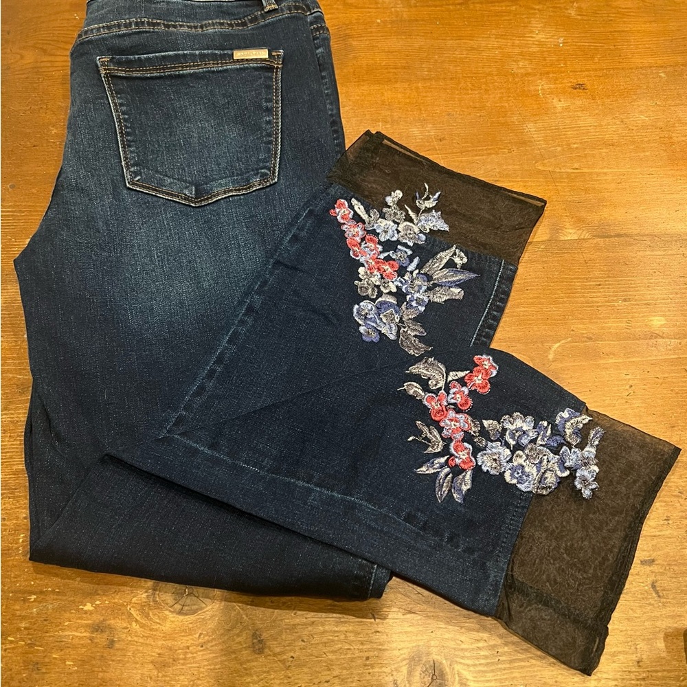 White House Black Market Dark Blue Embroidered Cropped Jeans